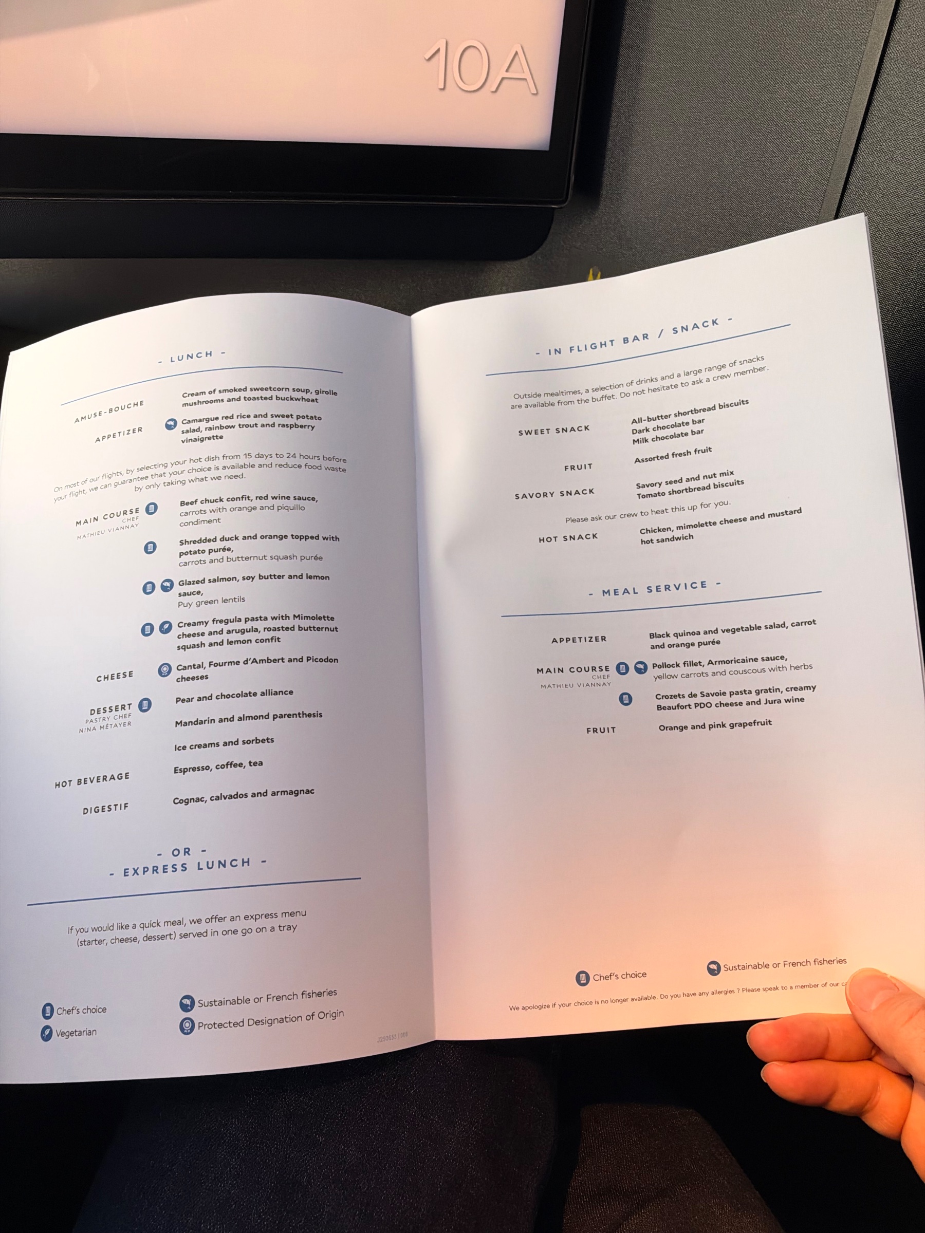 Air France Business menu, Paris to Miami (CDG–MIA)